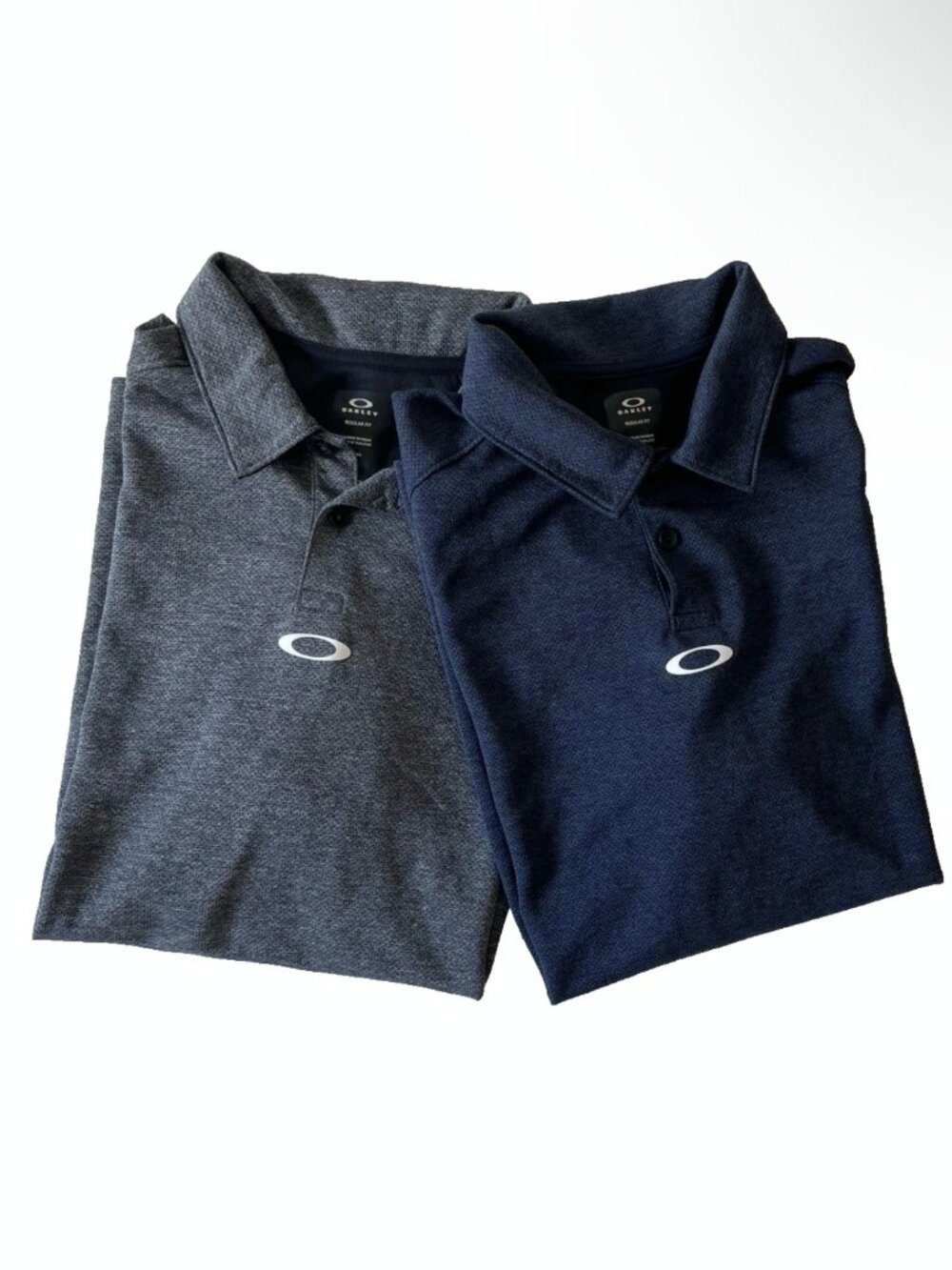 Mens Oakley Performance Polo Shirts Short Sleeve Navy Blue & Grey Sz Medium Golf